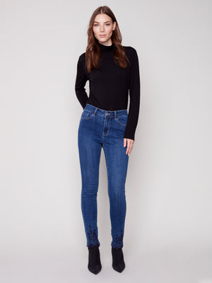 Charlie B embroider and scalloped hem lace slim pant