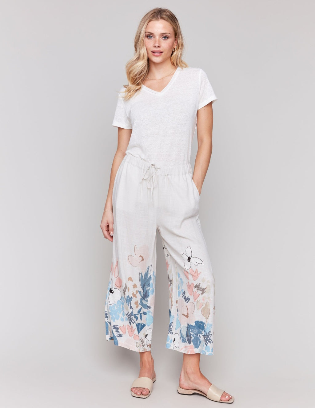 Charlie b Border print Cropped Linen Pant