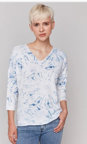 Charlie B  Tie Dye Long Sleeve V Neck Top