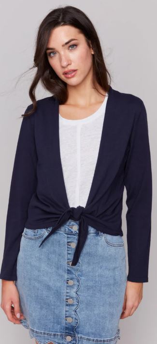 Charlie B Cotton Jersey Bolero Sweater with Front Tie