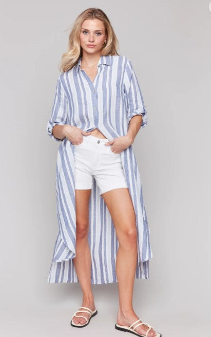 Charlie B  3/4 Roll Up Sleeves Button Front Dress