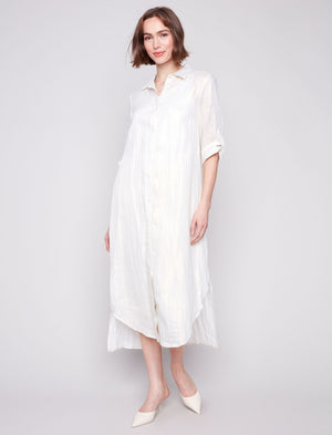 Charlie B  3/4 Roll Up Sleeves Button Front Dress