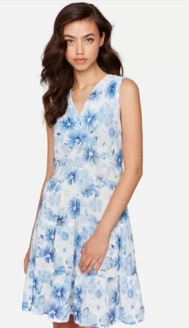 Charlie  B Printed Sleeveless V Neck Dress with Ties