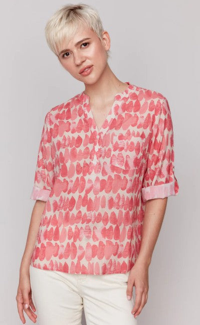 Charlie B Printed Long Sleeve Blouse with Chest Pocket