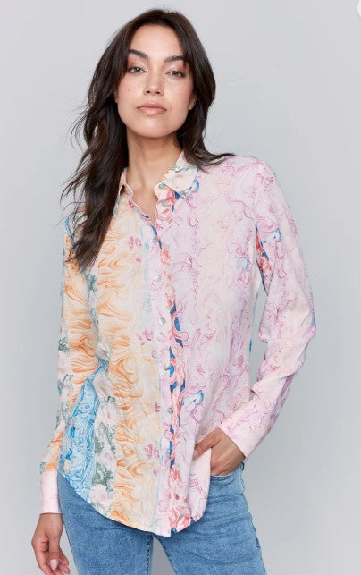 Charlie b Printed Long Sleeve Viscoe Blouse