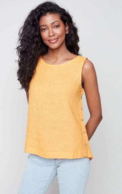 Charlie B Sleeves Papaya Linen Top