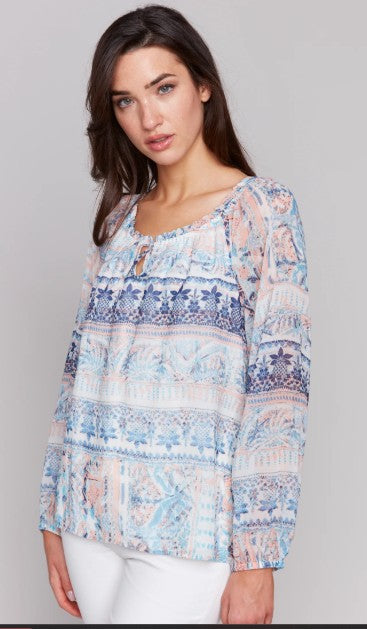 Charlie b Printed Raglan Long Sleeve Bouse with Elastic & cuffs