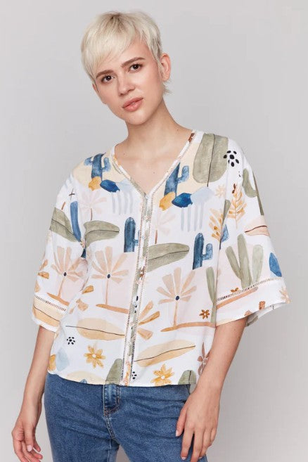 Charlie B Printed 3/4 Sleeves Blouse