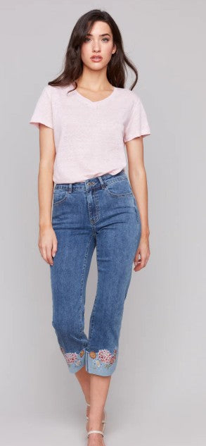 Charlie B Embroidered roll up Cuff Pant