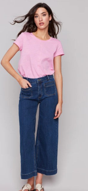 Charlie B Cropped Flare leg Front Patch Pocket Pant