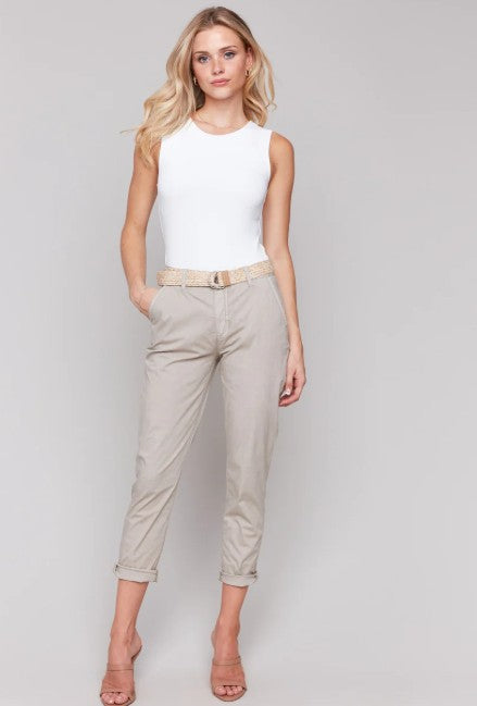 Charlie B Slim Pant Leg with Belt two Colours