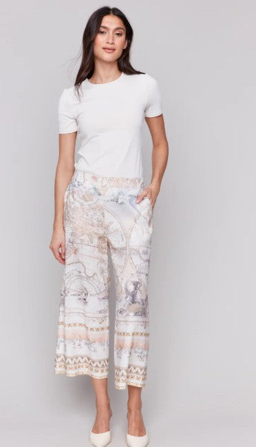 Charlie B Pull on Atlas Printed Linen Stretch Pant