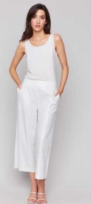 Charlie B Pull on Champagne Color Foil Linen Stretch Pant