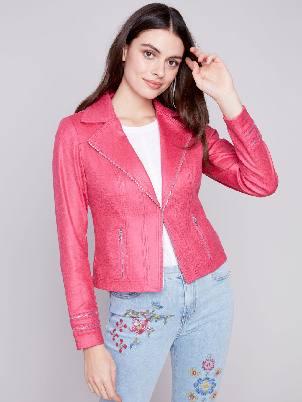 Charlie B Croc Faux Leather Moto Jacket