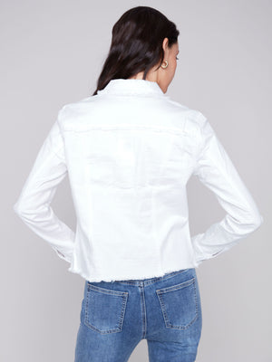 Charlie B White Fringe Denim Jacket