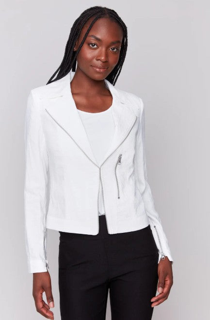Charlie B Long sleeve Crinkle Rayon Biker Jacket
