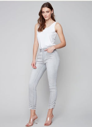 Charlie B Grey Fringed Ankle Pant