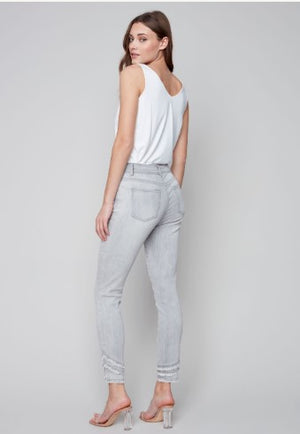 Charlie B Grey Fringed Ankle Pant