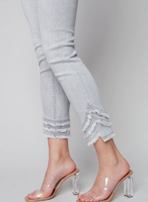 Charlie B Grey Fringed Ankle Pant